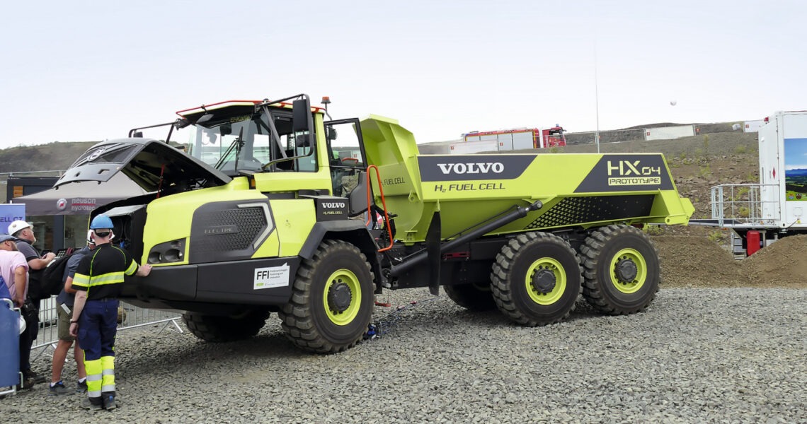 rototyp des Volvo-Dumpers mit Wasserstoff-Brennstoffzellen-Antrieb